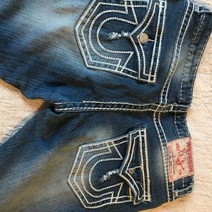 True Religion raw edge straight leg jeans